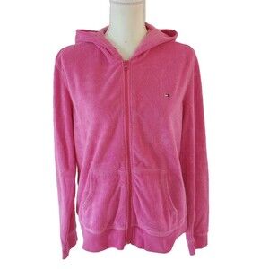 Tommy Hilfiger Swim Y2K Full Zip Hoodie Jacket Pink Terry Cloth Preppy 2005